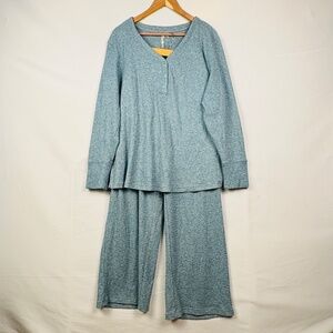 Soma Lounge Pajama Set Women XL Blue Waffle Long Sleeve Long Pants Cozy Casual